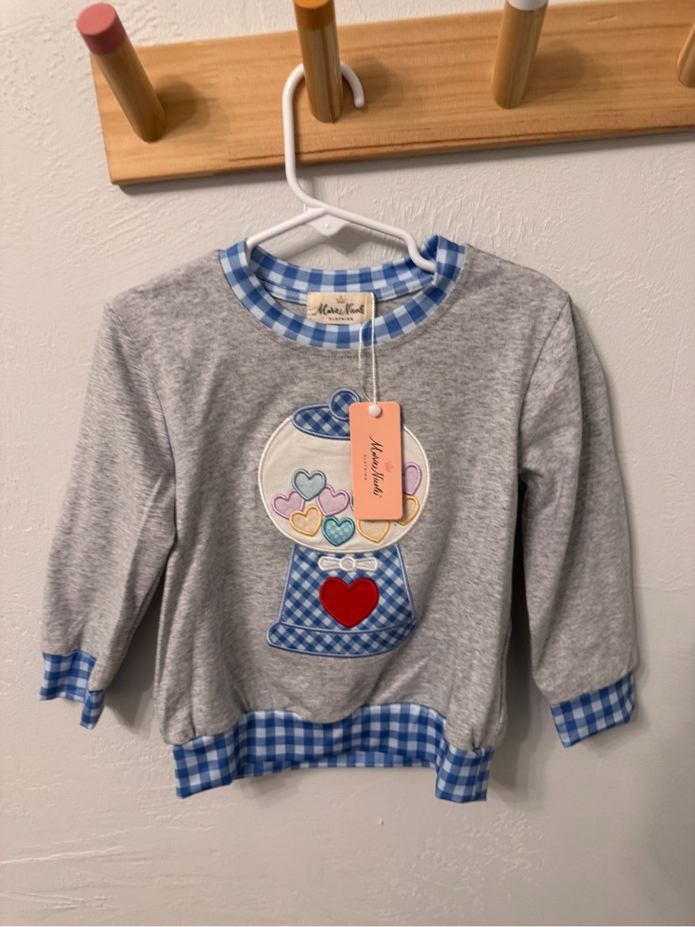 Conversation Heart Gumball Pullover Sweatshirt Blue Gingham Lined 2T Crewneck